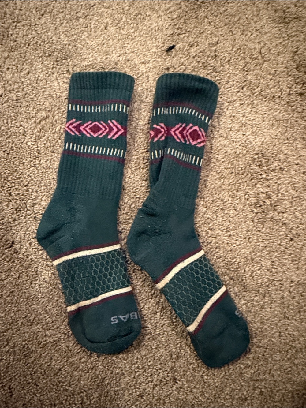 Bombas Women’s Green Patterned Crew Socks - M